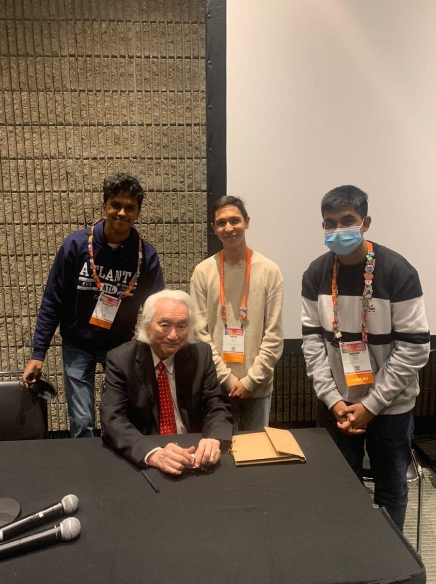 Sachin and two other ISEF finalists with the physicist Michio Kaku.